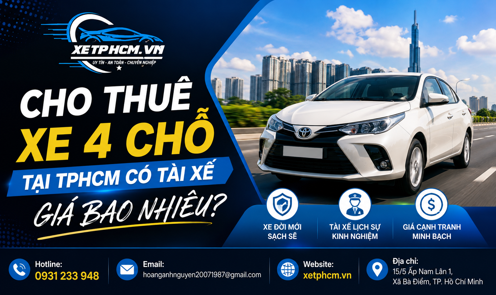 Xe 4 chỗ có tài xế tại TPHCM