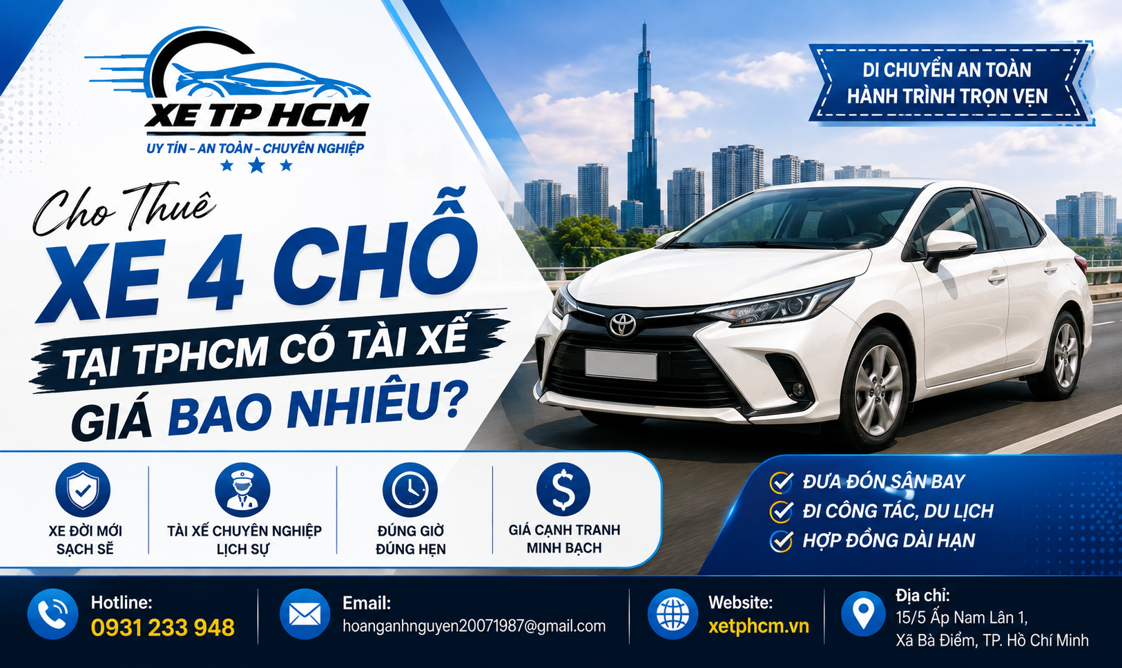 Cho Thuê Xe 4 Chỗ Tại TPHCM Có Tài Xế